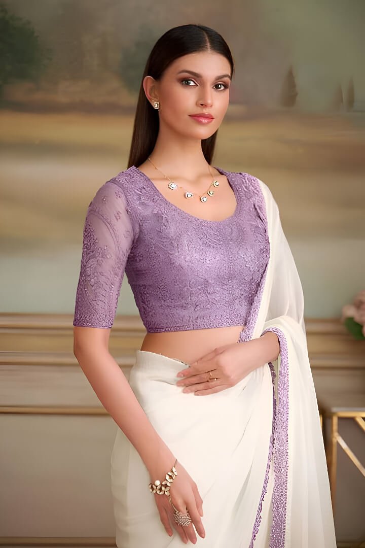 Enhance Your Style with a White Georgette Saree and a Contrasting Blouse image 2