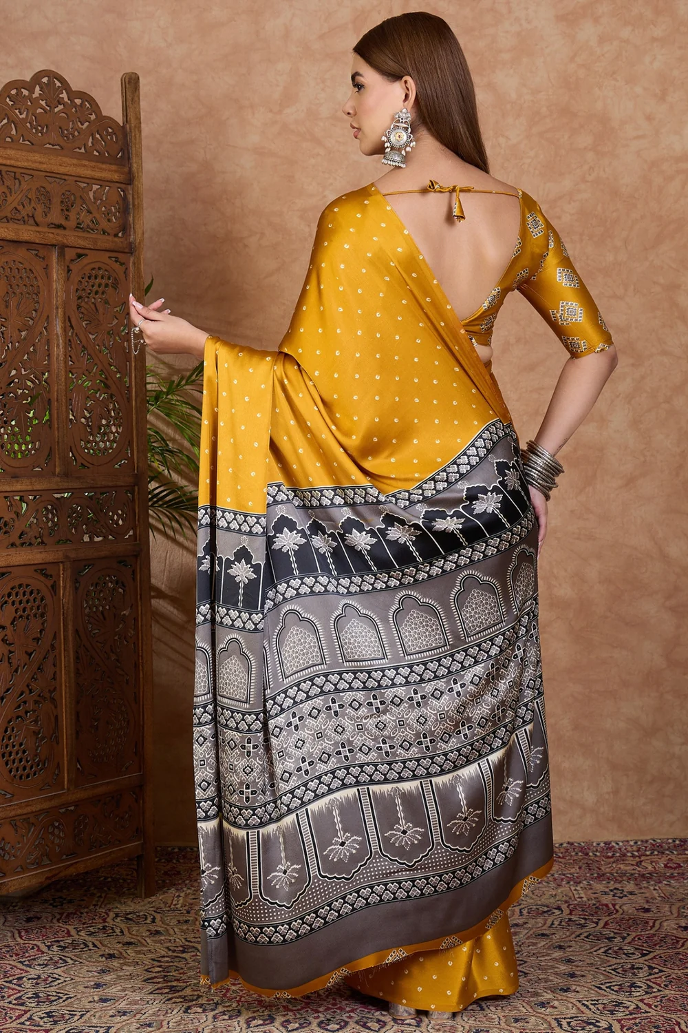 Look Stylish with a Yellow Semi Modal Saree and Blouse Piece image 2