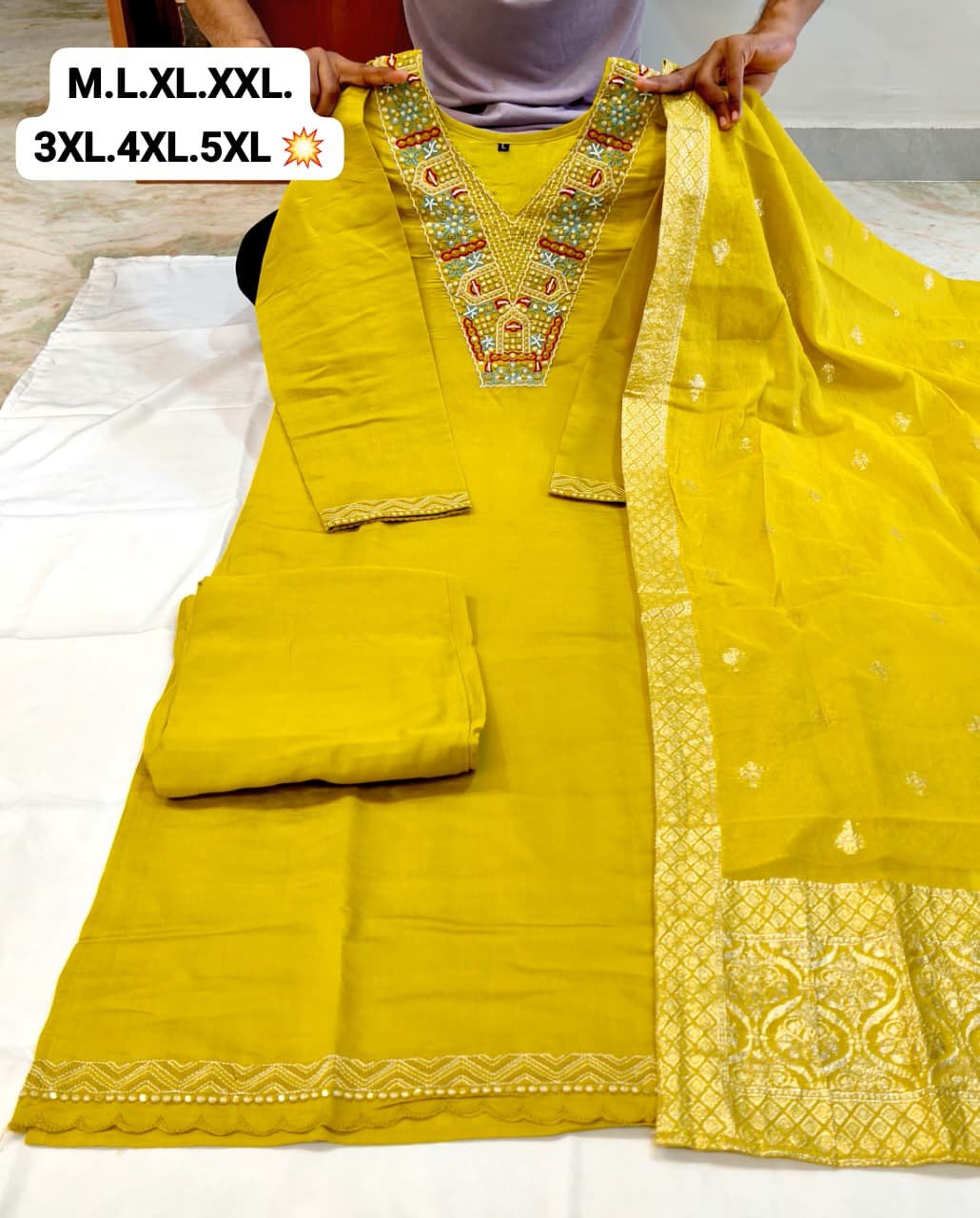 Shine in Style with a Yellow Roman Silk Embroidered Suit Set and Chanderi Zacquard Dupatta image 3
