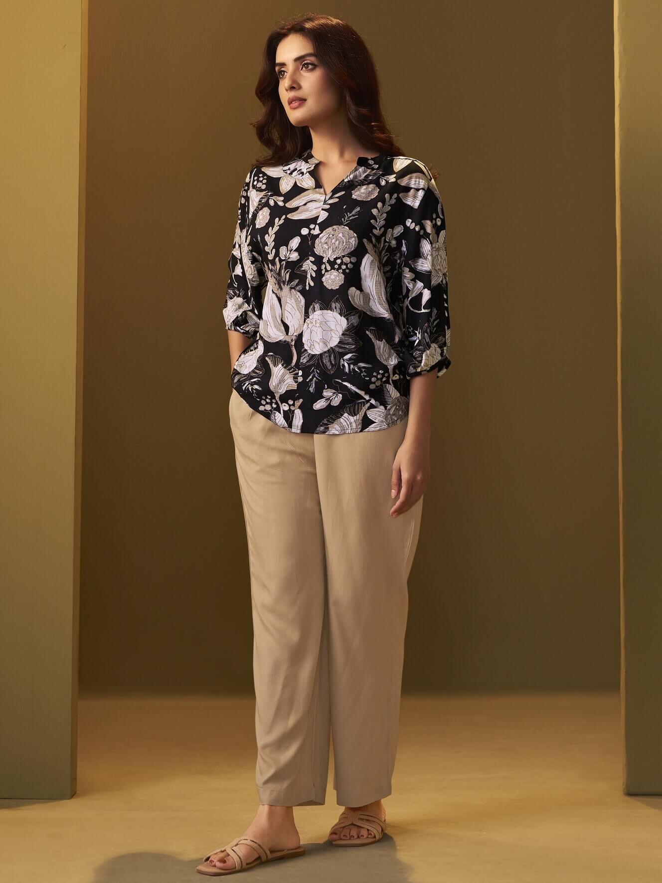 Improve Your Style with a Black and Brown Printed Rayon Co-Ord Set