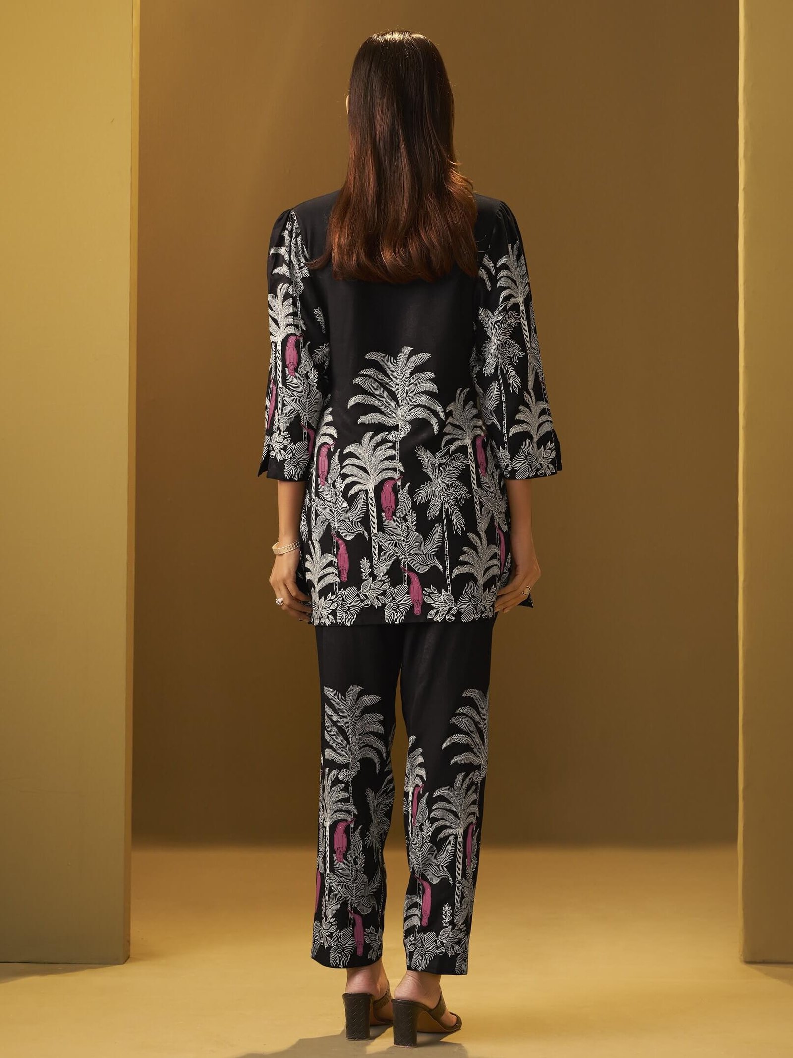 Look fabulous in a black floral printed rayon co-ord set. image 2