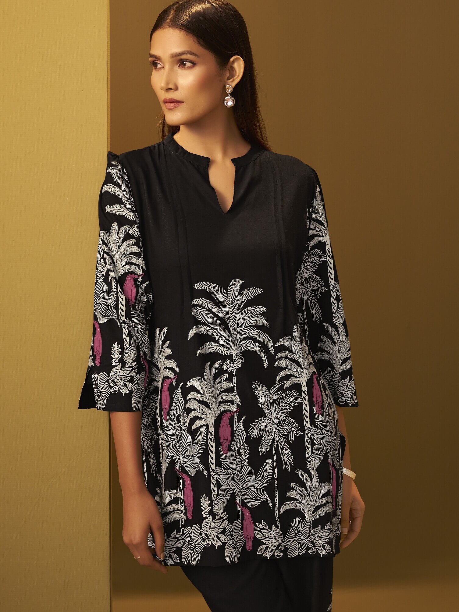 Look fabulous in a black floral printed rayon co-ord set. image 3