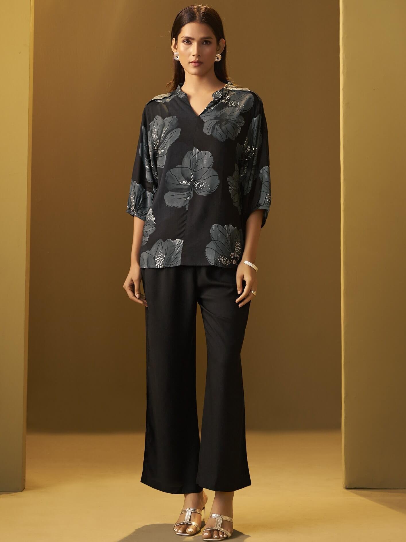 Look Stylish in a Black Printed Rayon Co-Ord Set