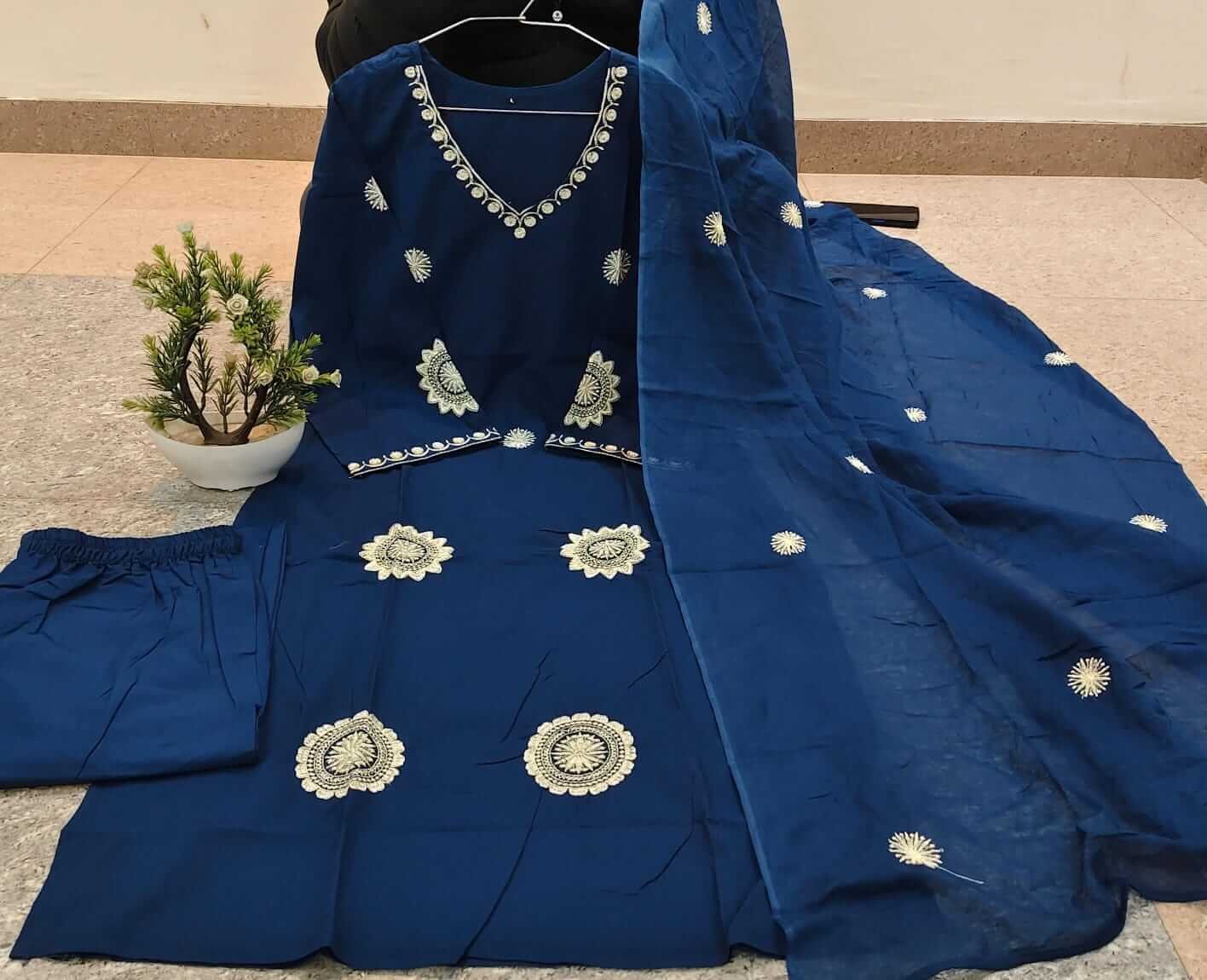 Enhance Your Shine with a Blue Cotton Embroidered Suit Set image 3