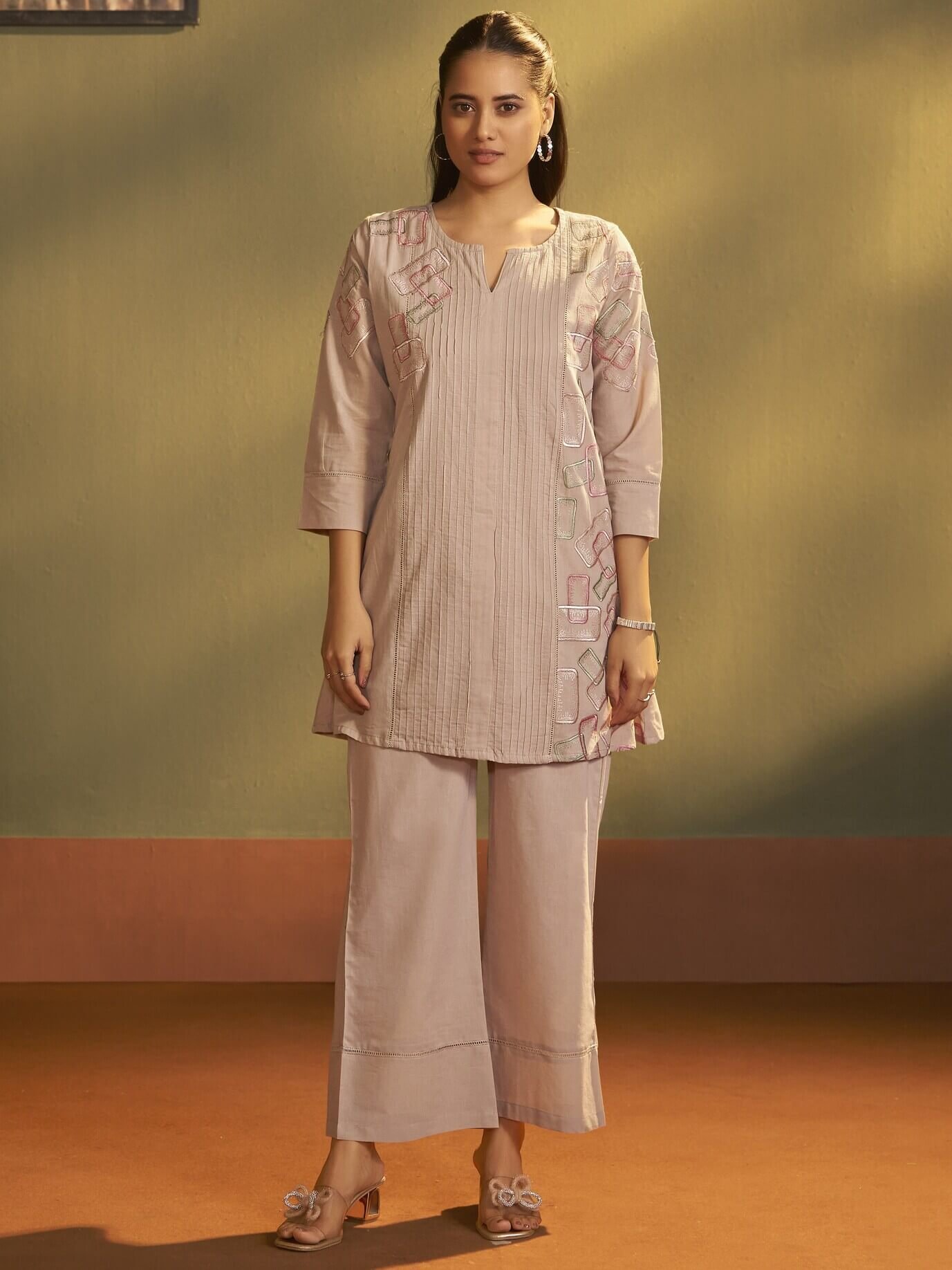 Shine Bright in a Brown Cotton Set with Beautiful Embroidery
