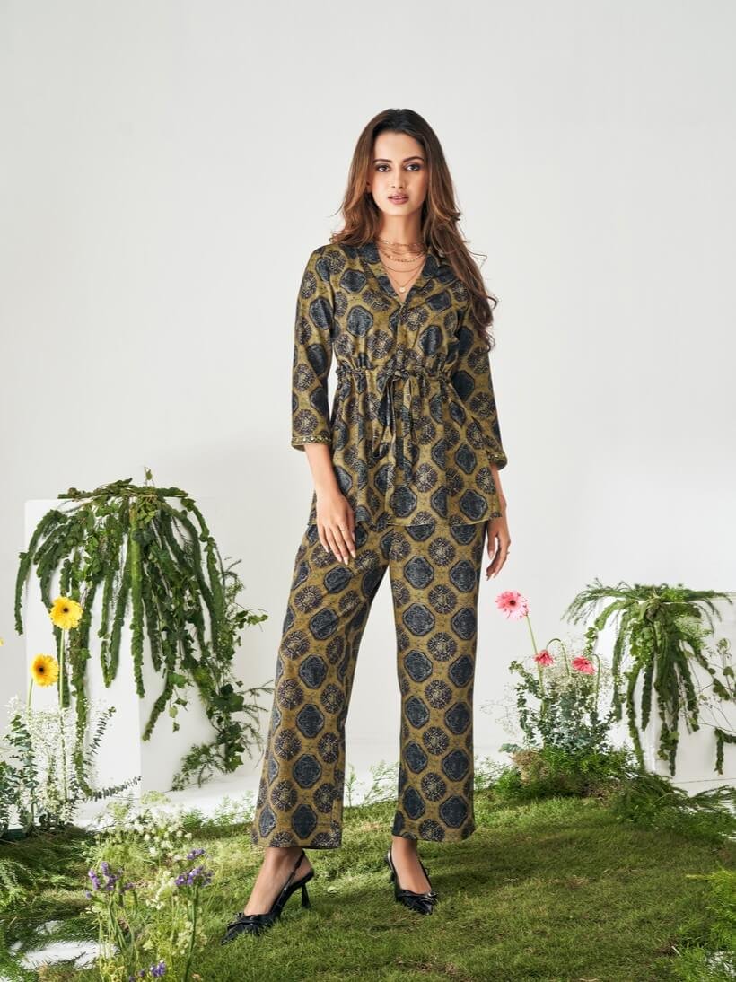 Shine in Style with Brown Ethnic Print Co-Ord Set