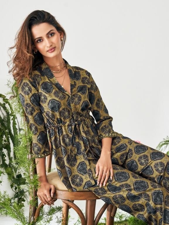 Shine in Style with Brown Ethnic Print Co-Ord Set image 4