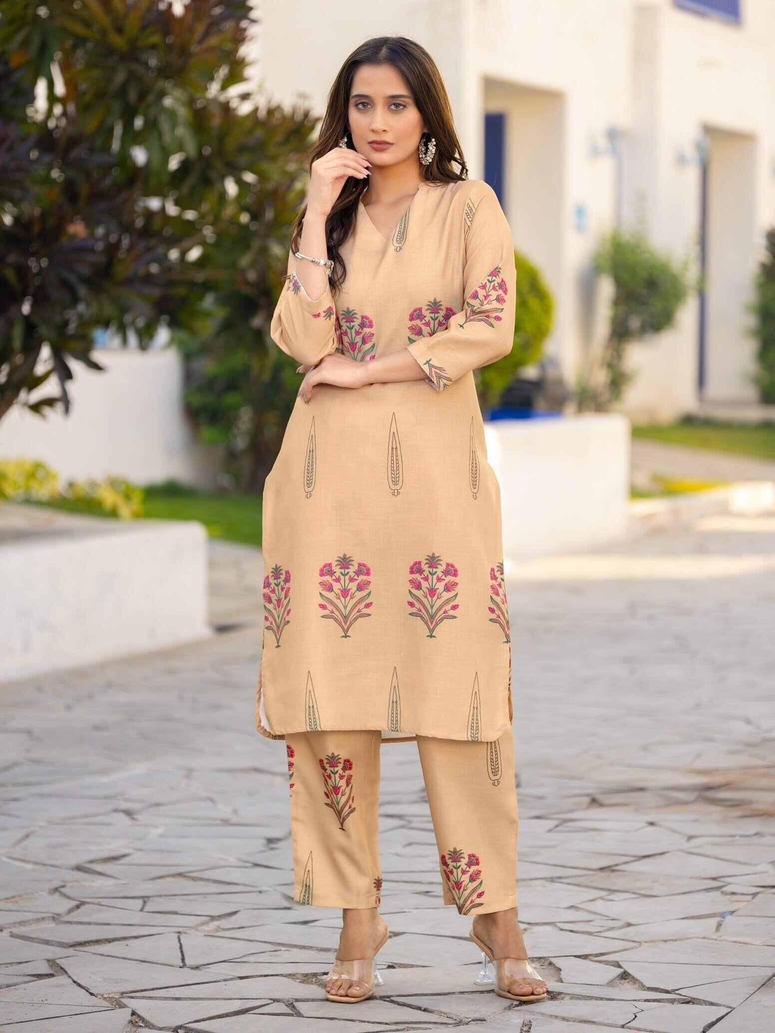 Shine Bright with Brown Cotton Blend Printed Outfit Set