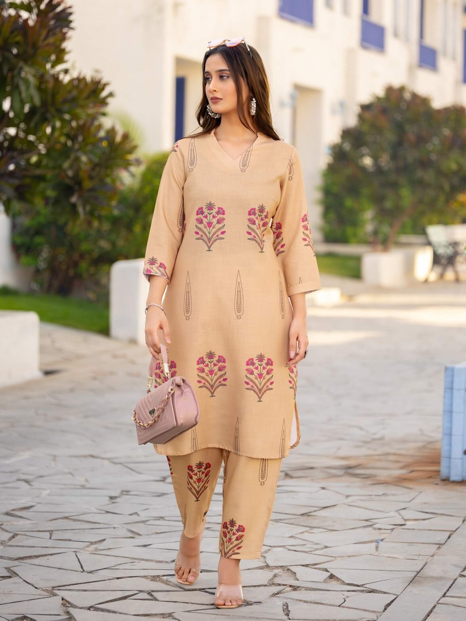 Shine Bright with Brown Cotton Blend Printed Outfit Set image 3