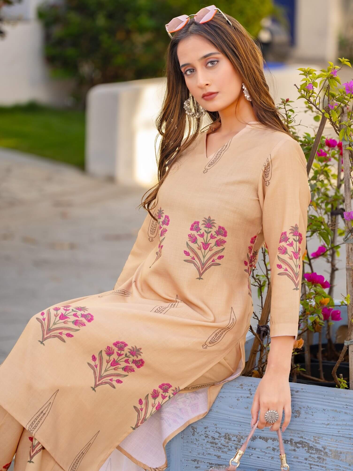 Shine Bright with Brown Cotton Blend Printed Outfit Set image 4
