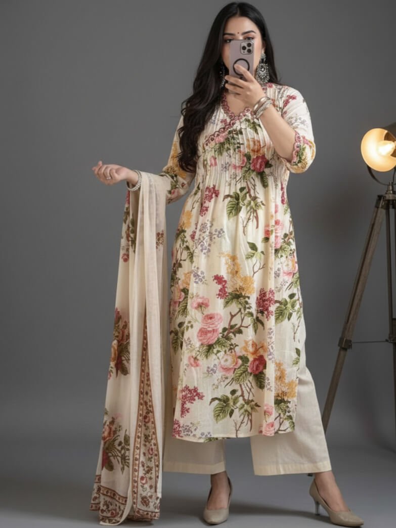 Brighten Your Look with a Multicolor Cotton Angaraka Style Floral Suit Set image 2