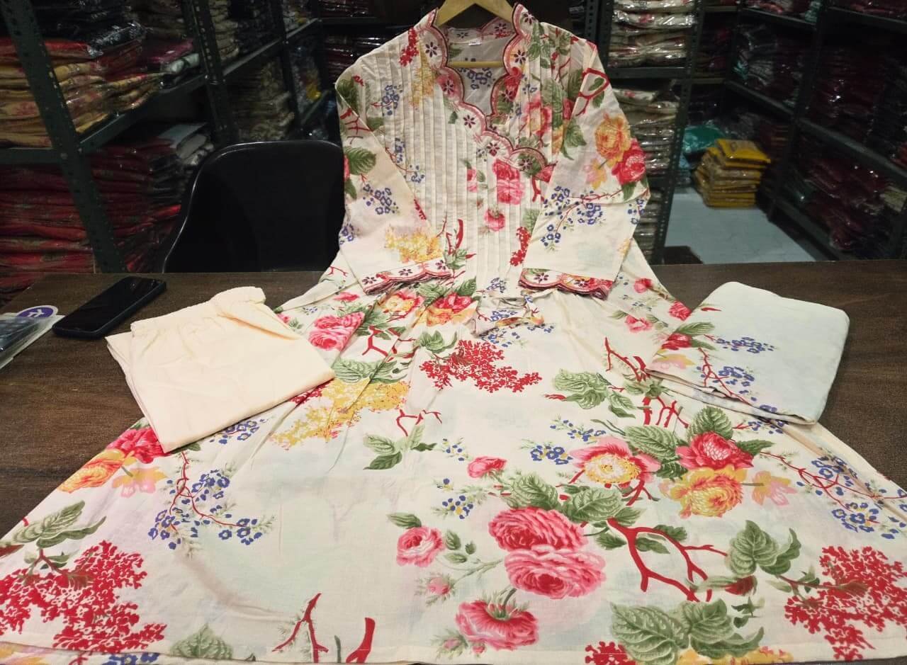 Brighten Your Look with a Multicolor Cotton Angaraka Style Floral Suit Set image 3