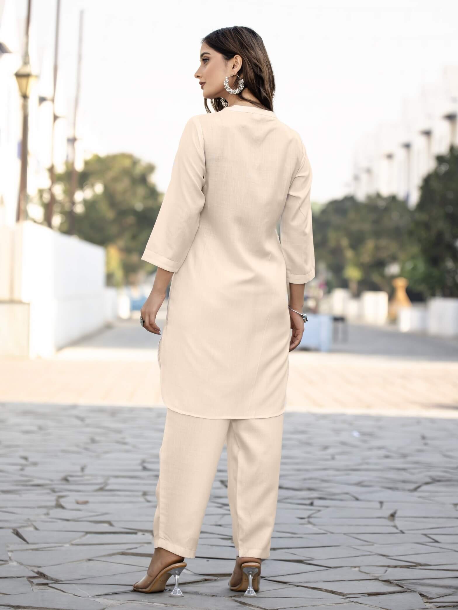 Improve Your Style with a Cream Cotton Blend Printed Two-Piece Set image 2