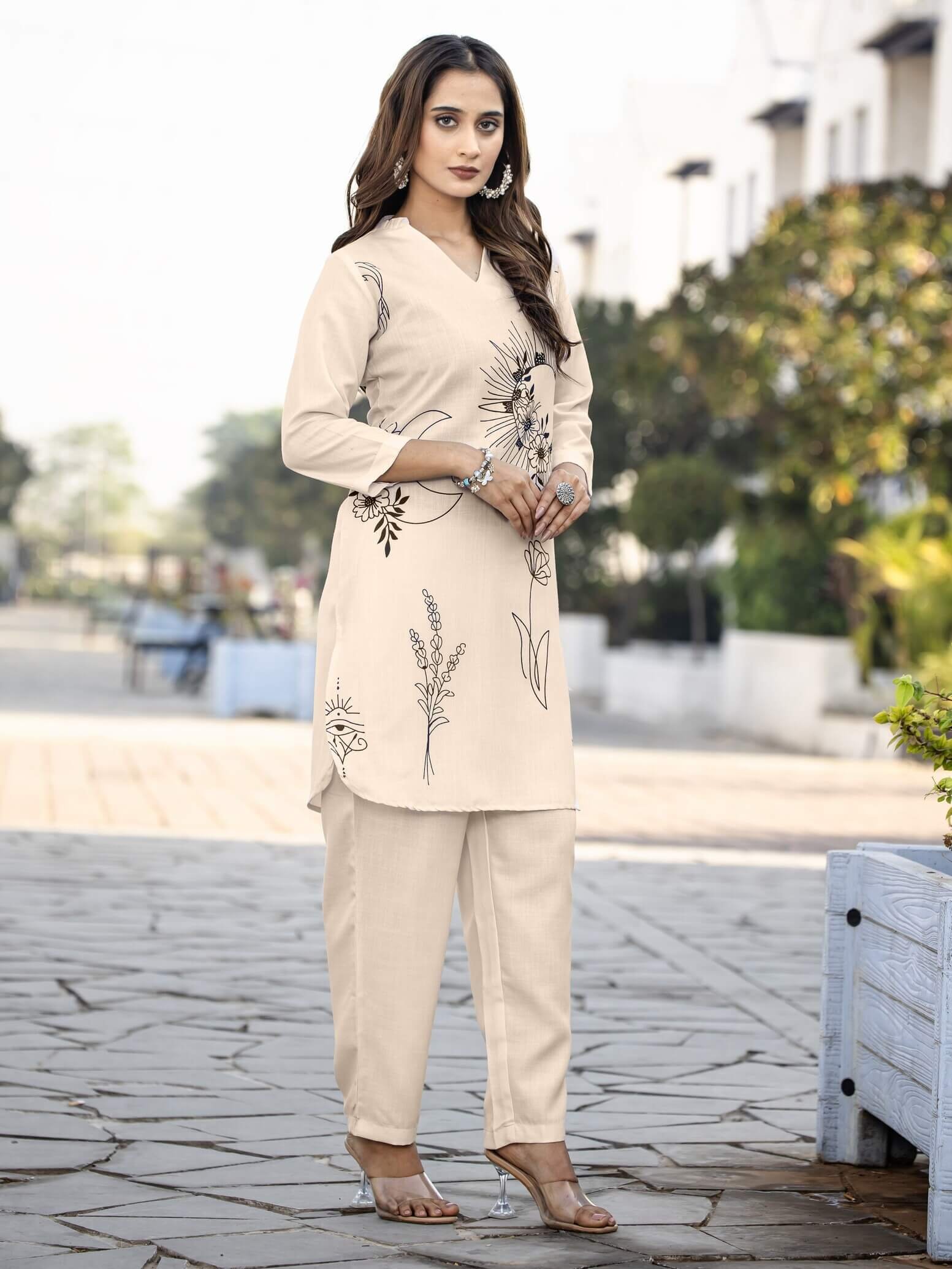Improve Your Style with a Cream Cotton Blend Printed Two-Piece Set image 3