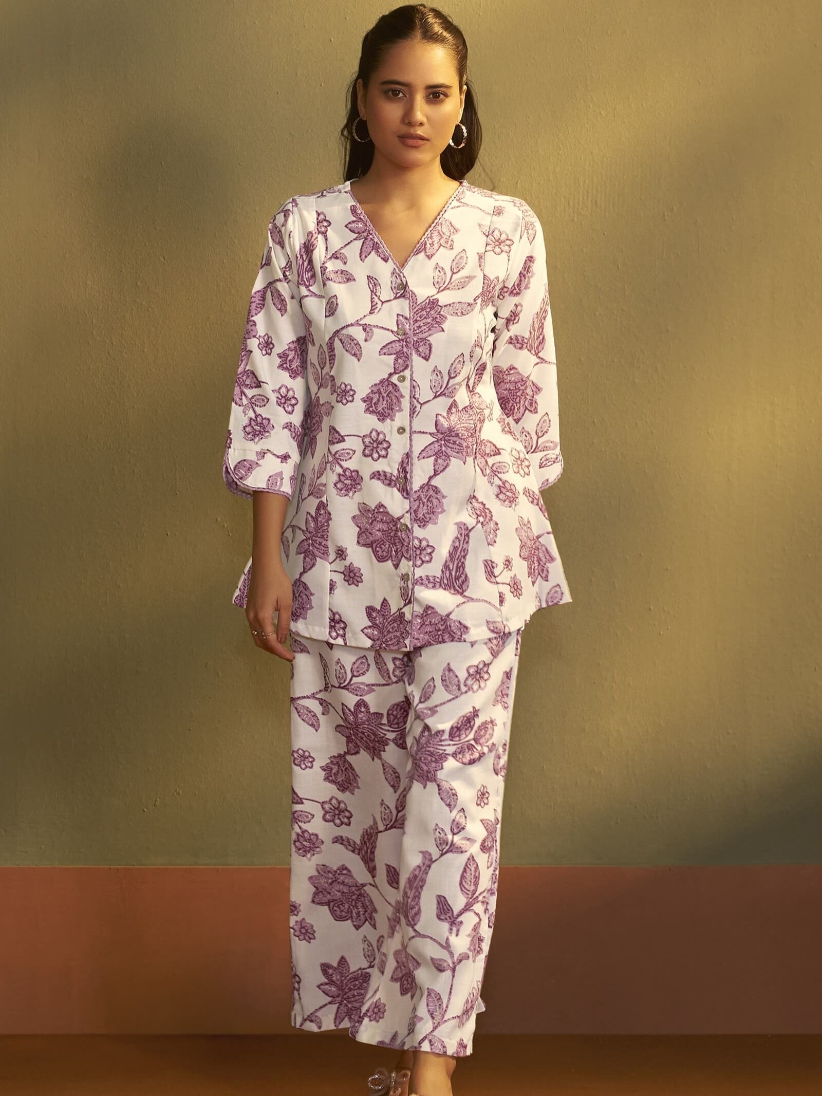 Boost Your Style with a Cream Printed Cotton Blend Co-Ord Set