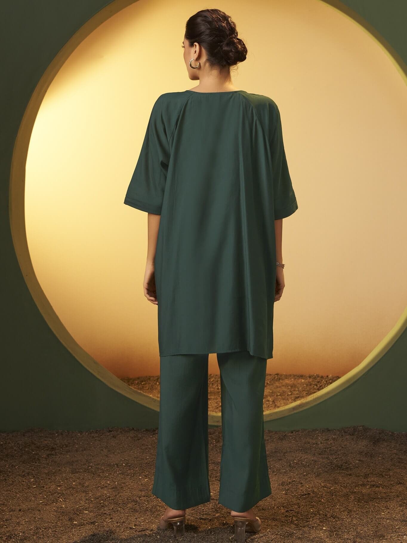 Upgrade your style with a green Roman silk co-ord set with embroidery. image 2