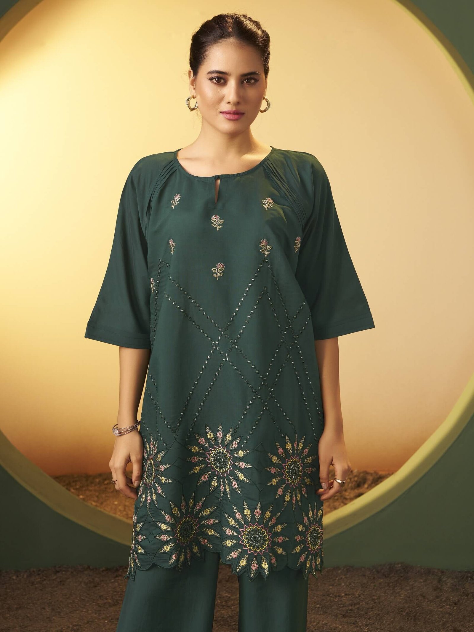 Upgrade your style with a green Roman silk co-ord set with embroidery. image 3
