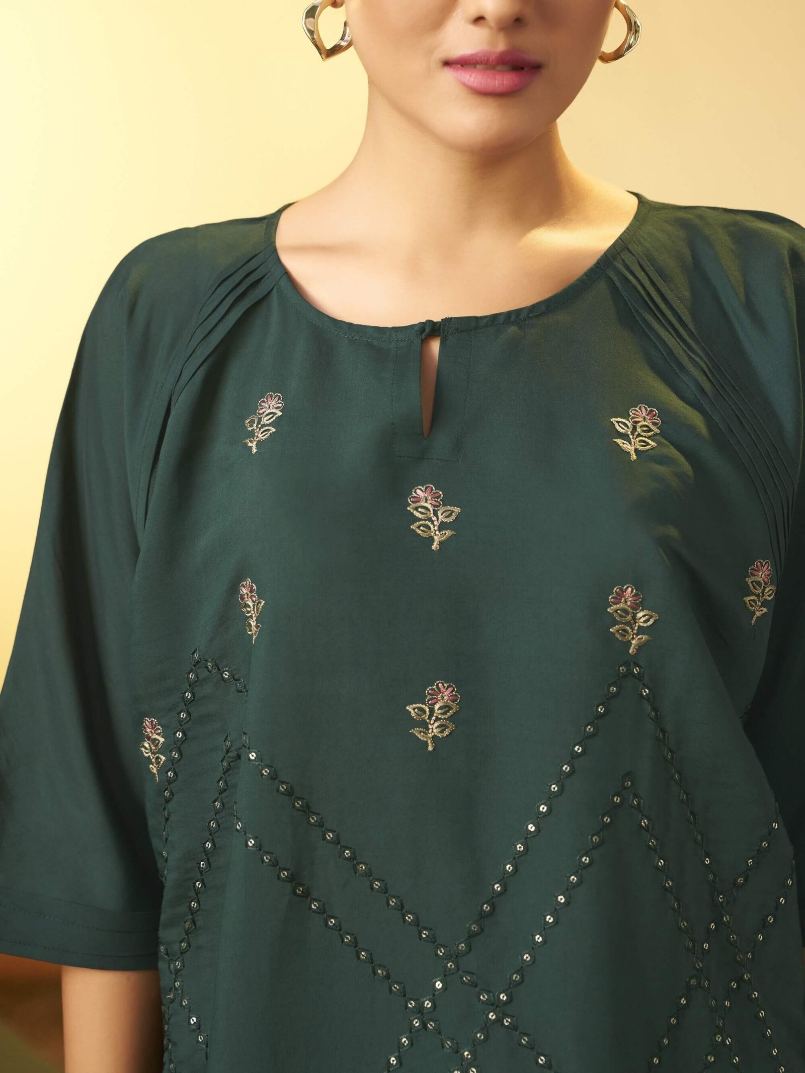 Upgrade your style with a green Roman silk co-ord set with embroidery. image 4