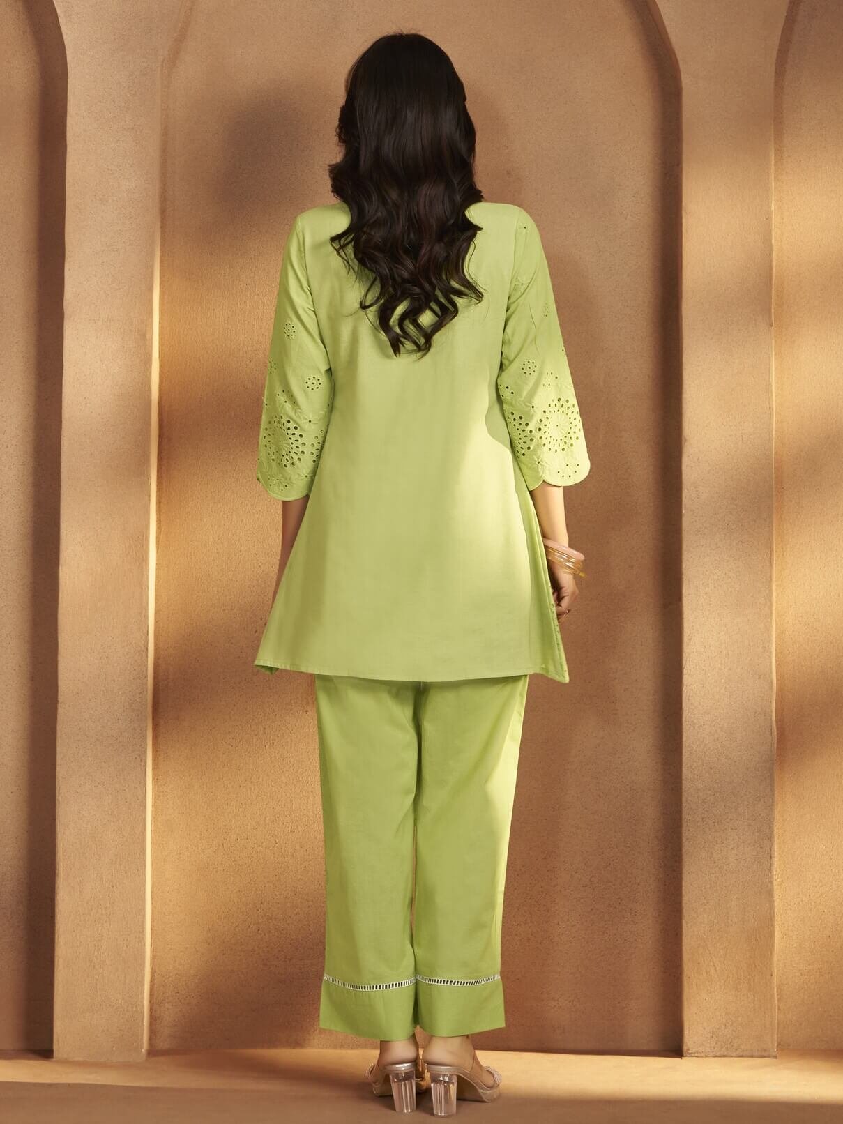 Add Some Style with the Green Floral Schiffli Cotton Co-Ord Set image 2