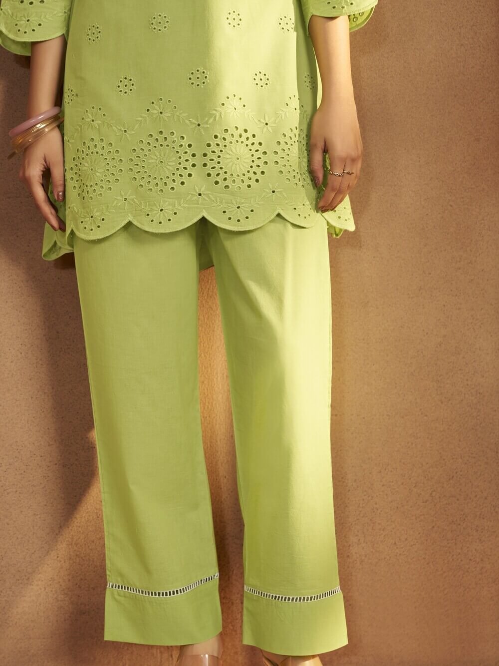 Add Some Style with the Green Floral Schiffli Cotton Co-Ord Set image 4