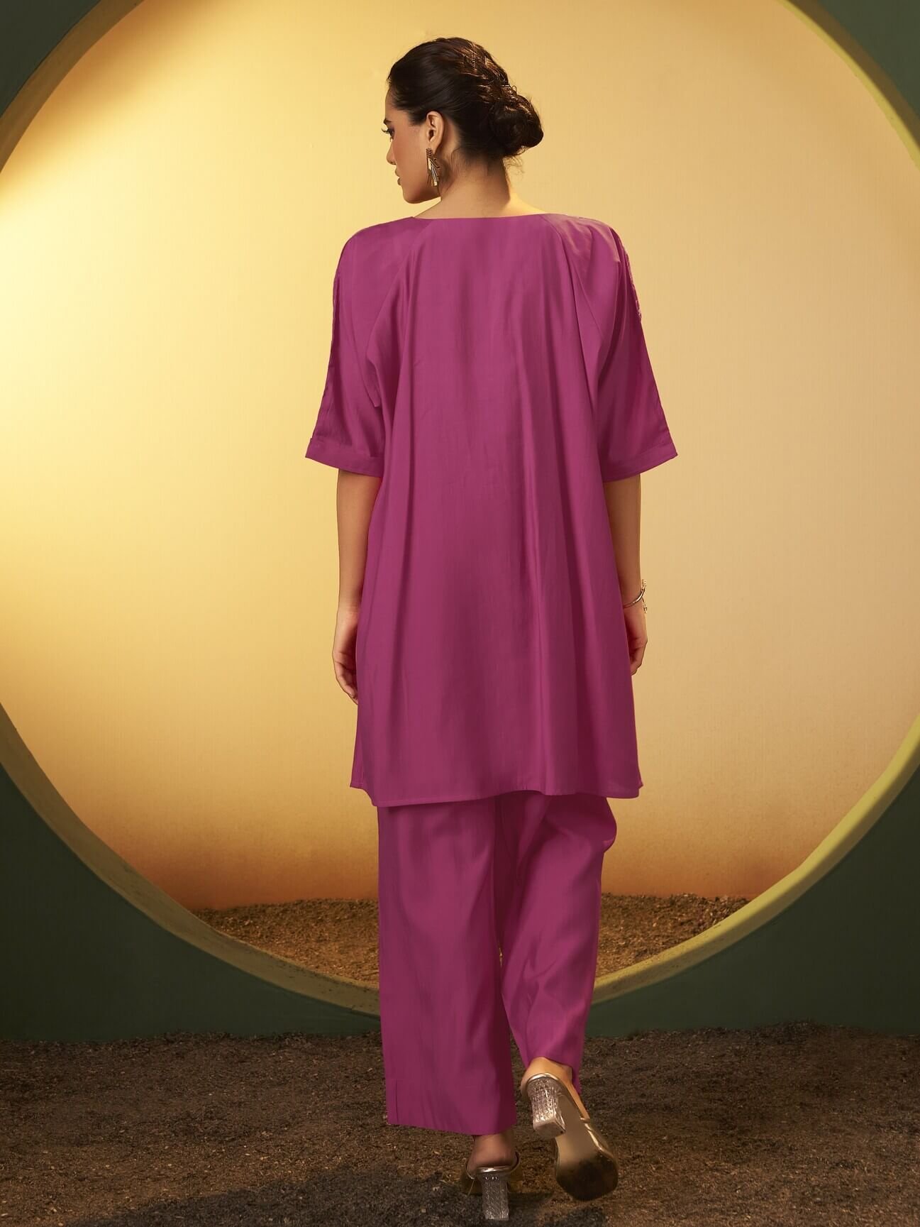 Brighten Your Look with a Light Pink Embroidered Roman Silk Outfit Set image 2