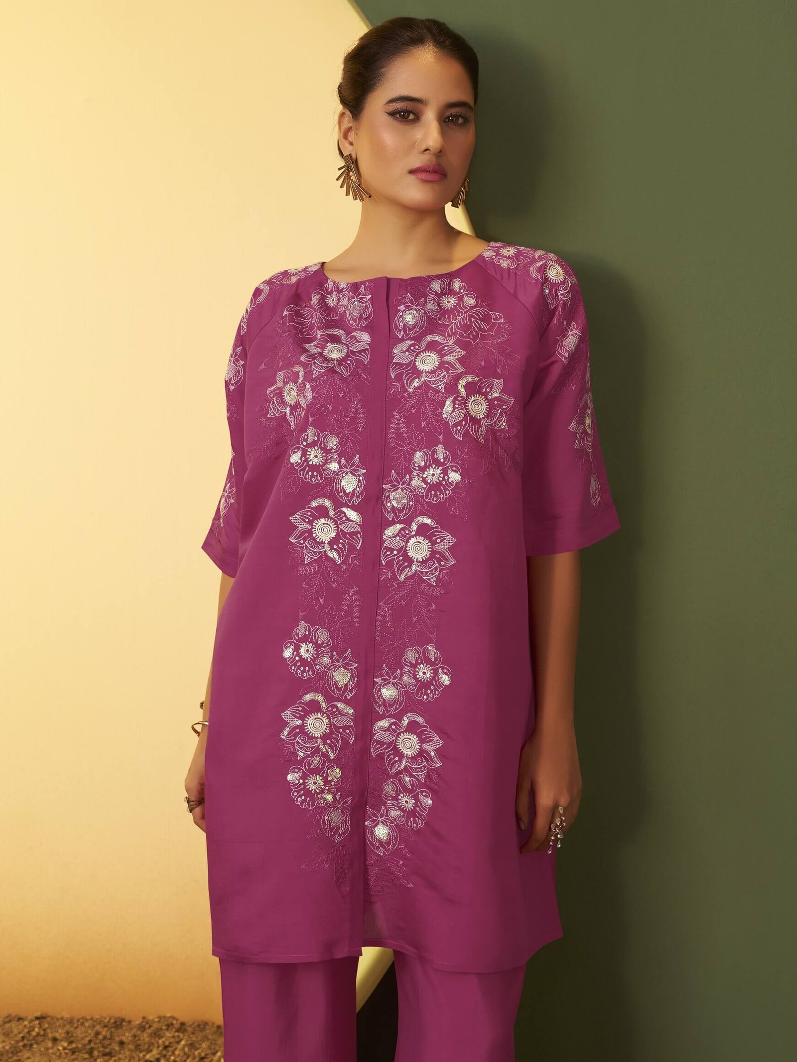 Brighten Your Look with a Light Pink Embroidered Roman Silk Outfit Set image 3