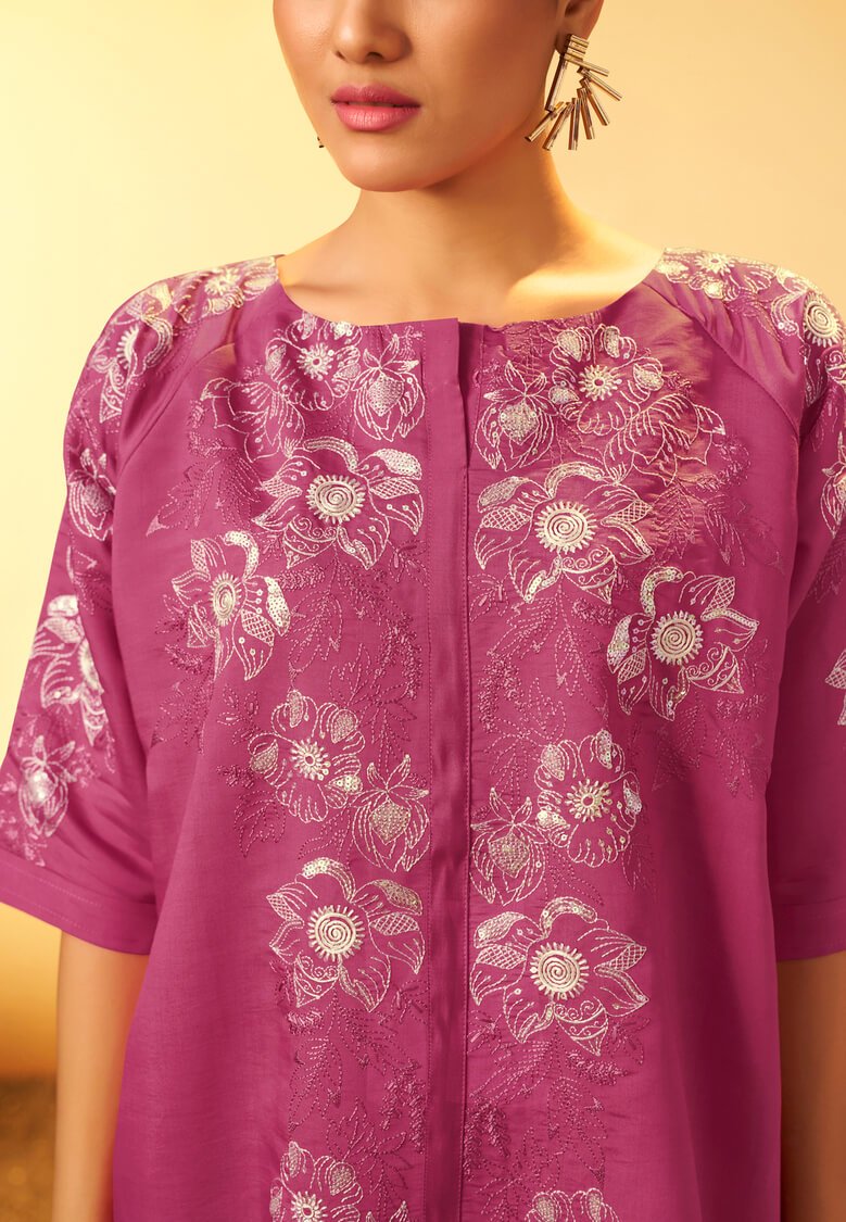 Brighten Your Look with a Light Pink Embroidered Roman Silk Outfit Set image 4