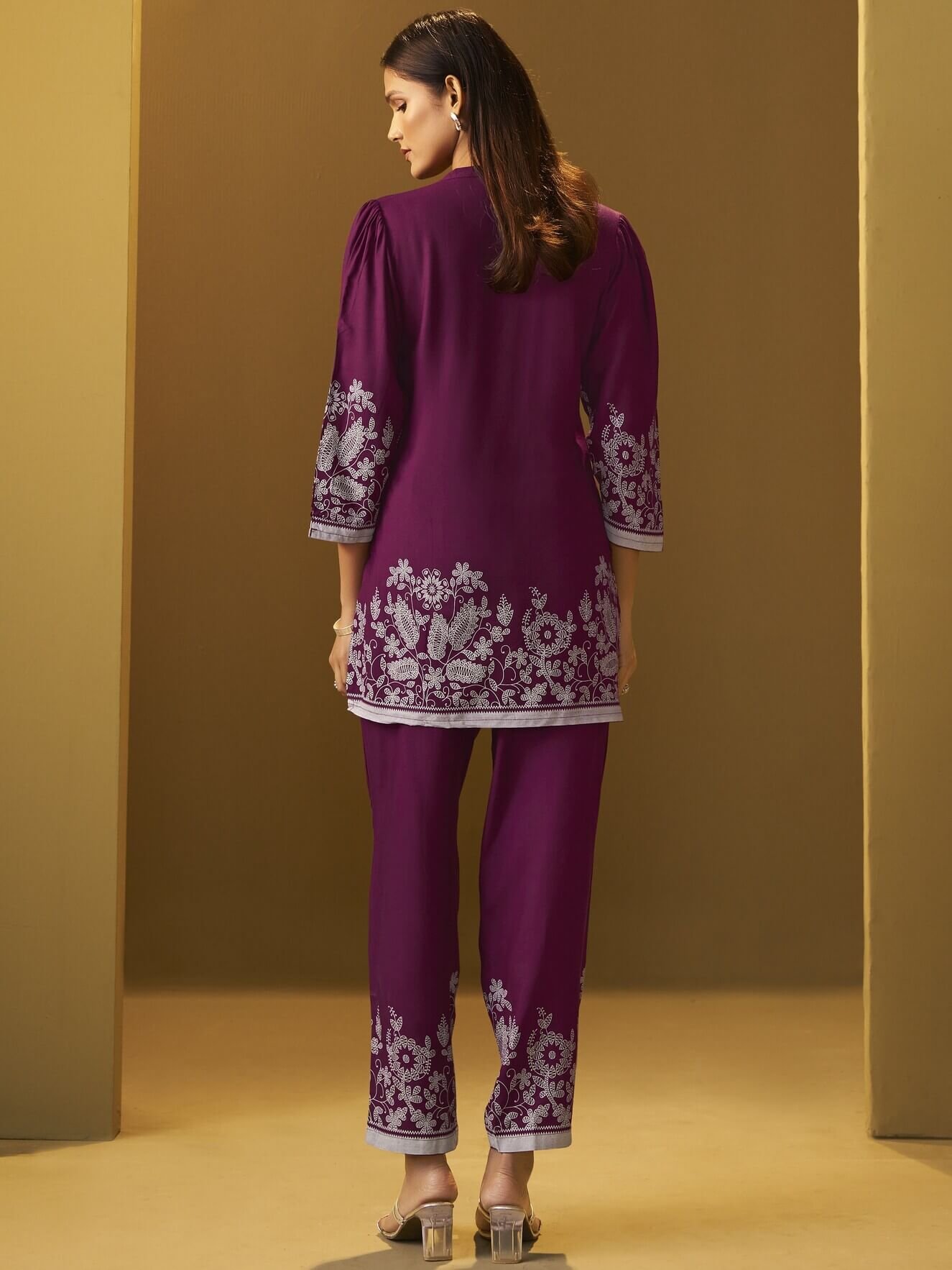 Look Stylish with the Plum Floral Printed Rayon Co-Ord Set image 2