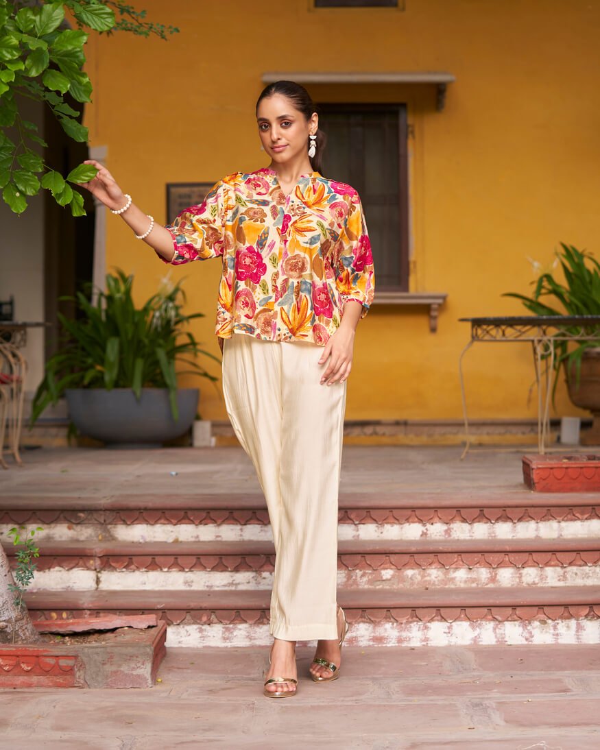 Look Amazing in a Colorful Floral Printed Chanderi Co-Ord Set