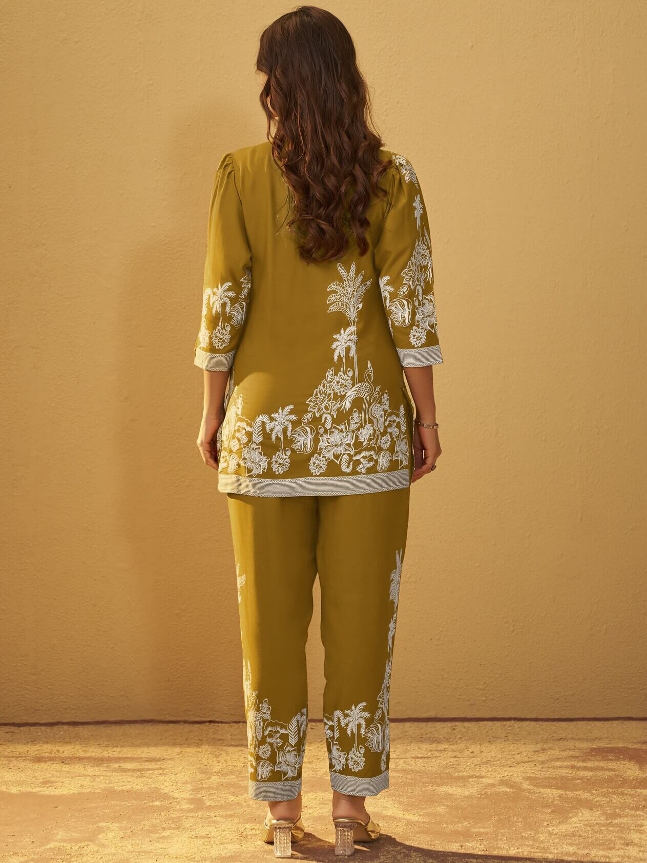 Step into style with the Mustard Printed Rayon Co-Ord Set. image 2