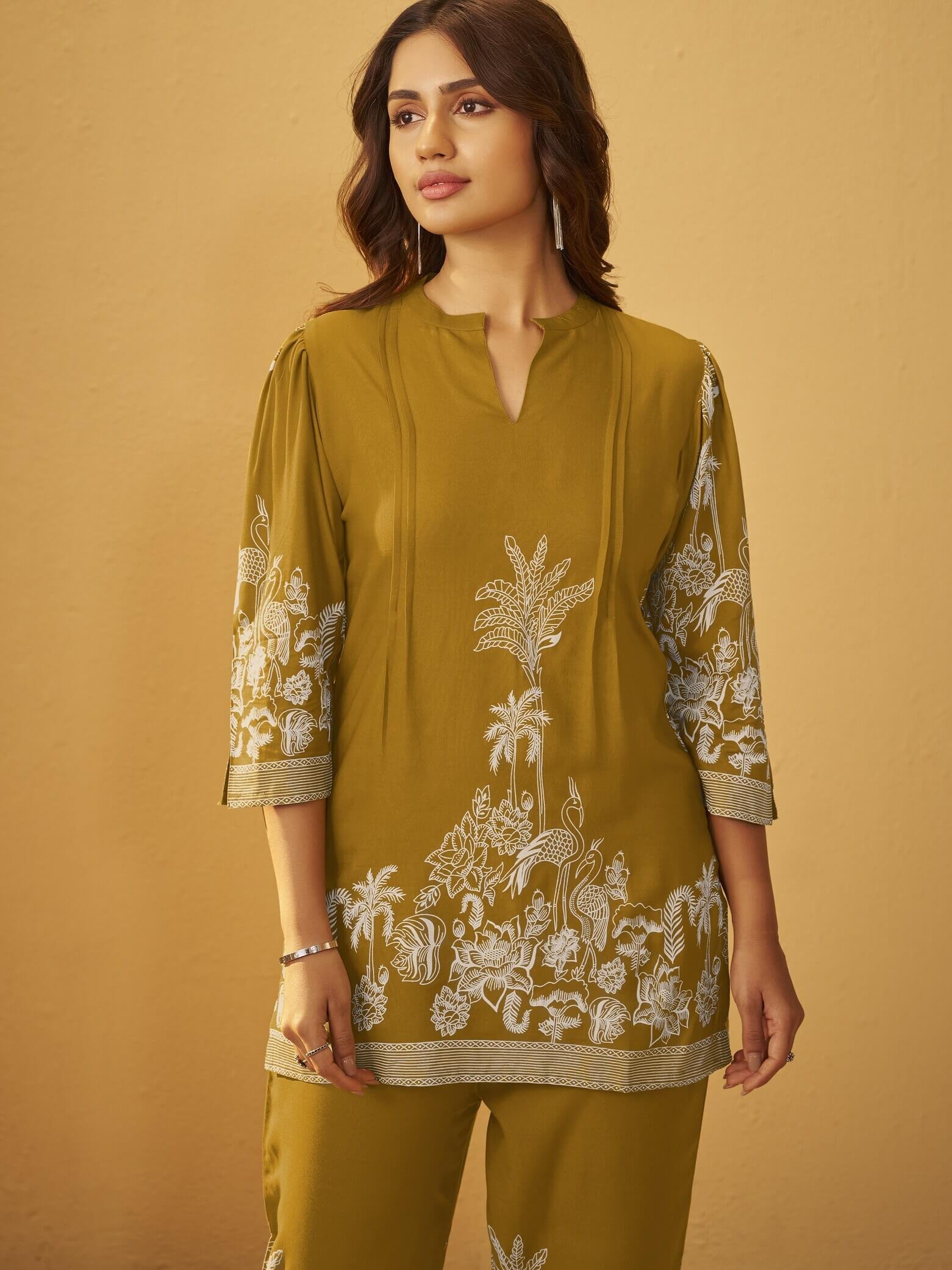 Step into style with the Mustard Printed Rayon Co-Ord Set. image 3