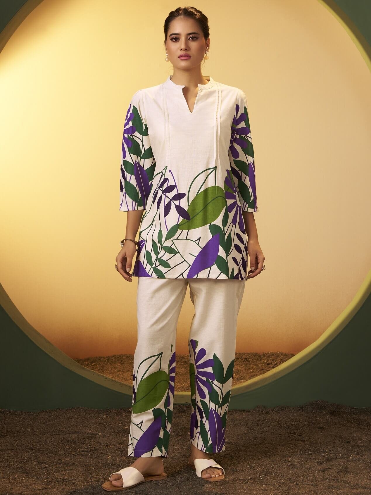 Get Stylish with the Off White Floral Printed Cotton Two-Piece Set