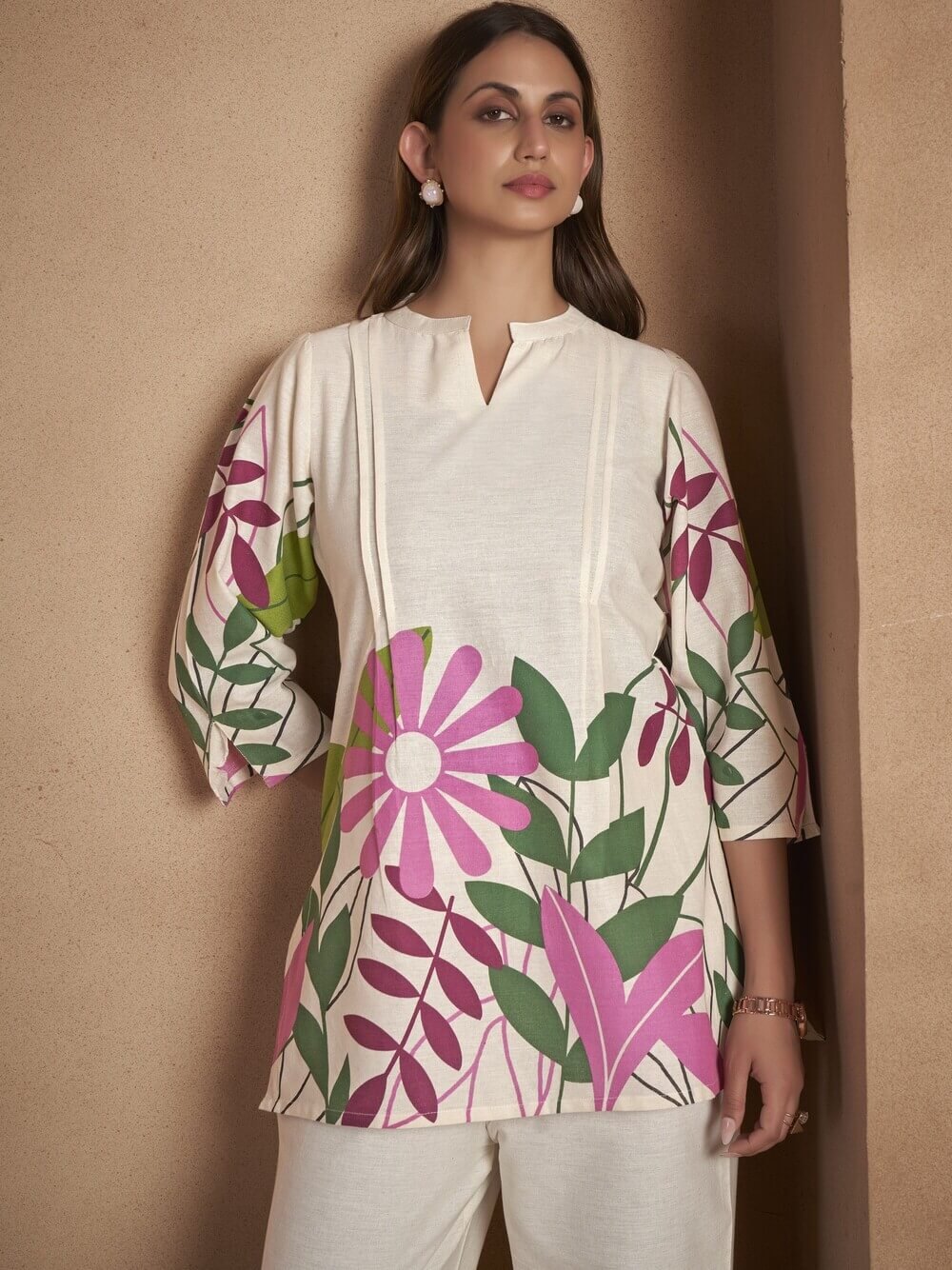 Look Stylish with Off-White Cotton Floral Print Co-Ord Set image 4