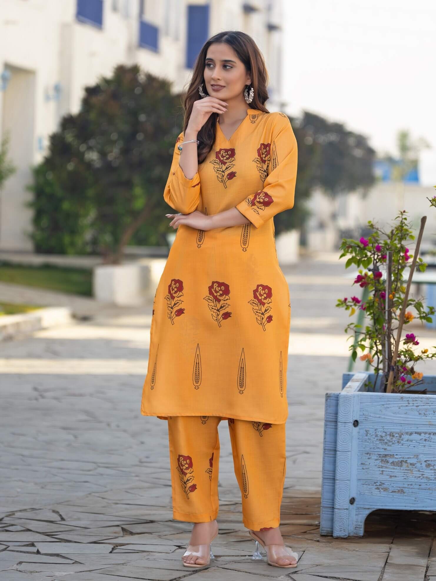 Shine Bright with Orange Printed Cotton Blend Two-Piece Set image 3