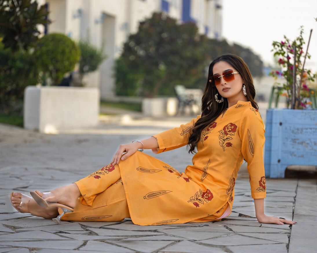 Shine Bright with Orange Printed Cotton Blend Two-Piece Set image 4