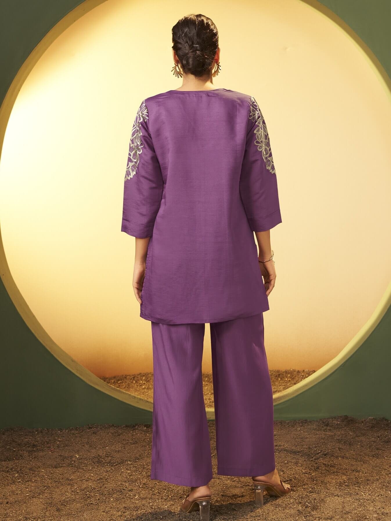 Brighten Your Look with a Purple Roman Silk Co-Ord Set with Embroidery image 2