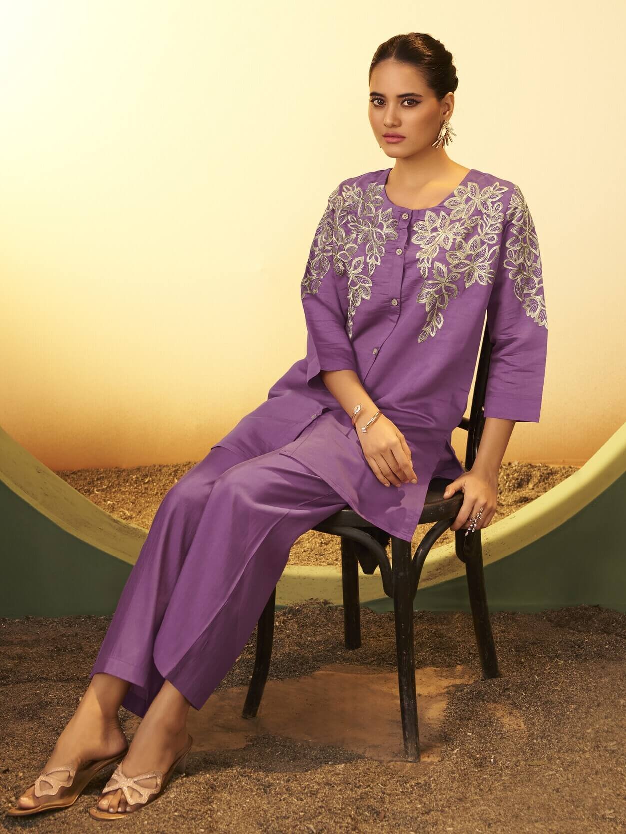 Brighten Your Look with a Purple Roman Silk Co-Ord Set with Embroidery image 3