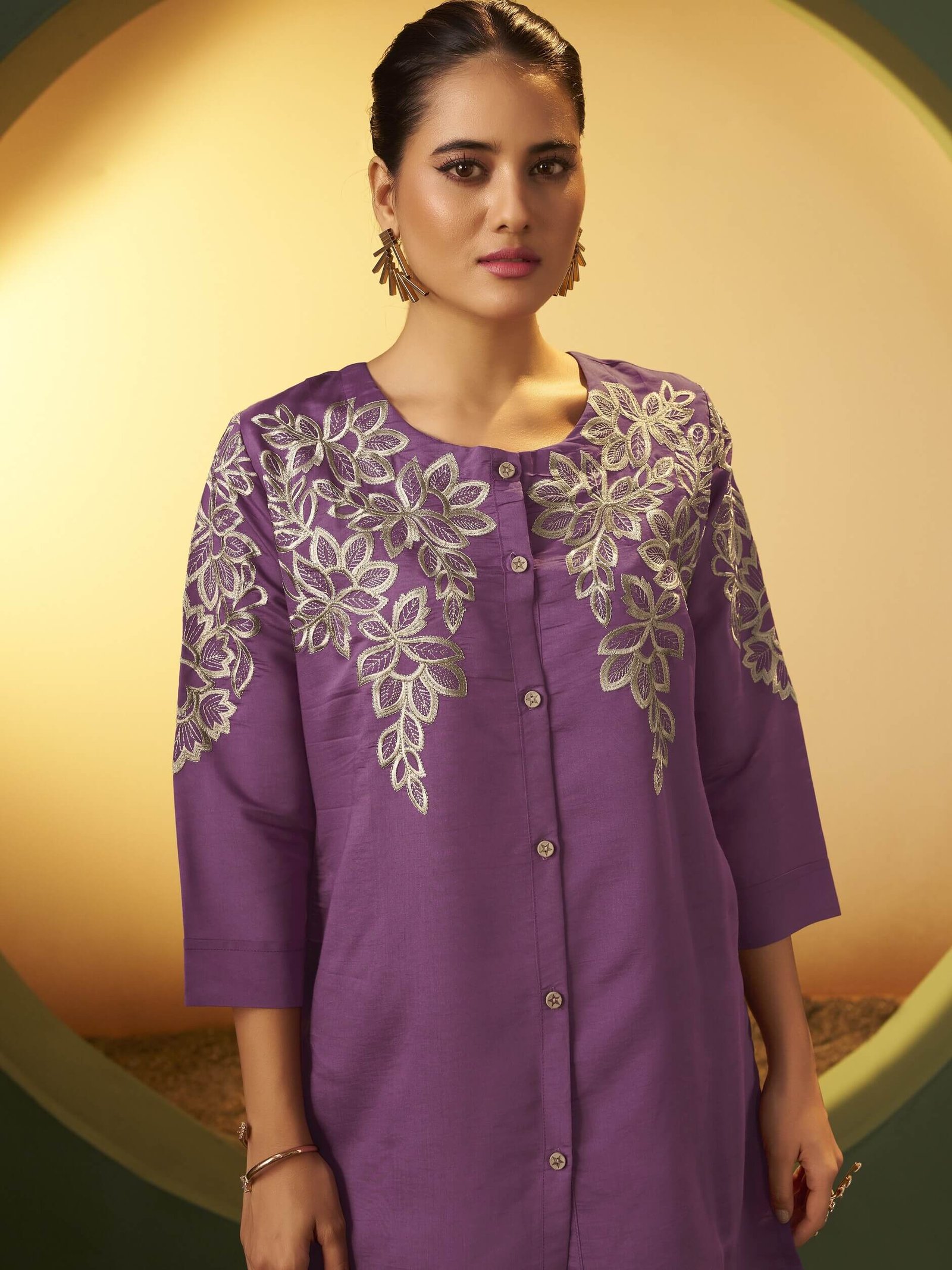 Brighten Your Look with a Purple Roman Silk Co-Ord Set with Embroidery image 4
