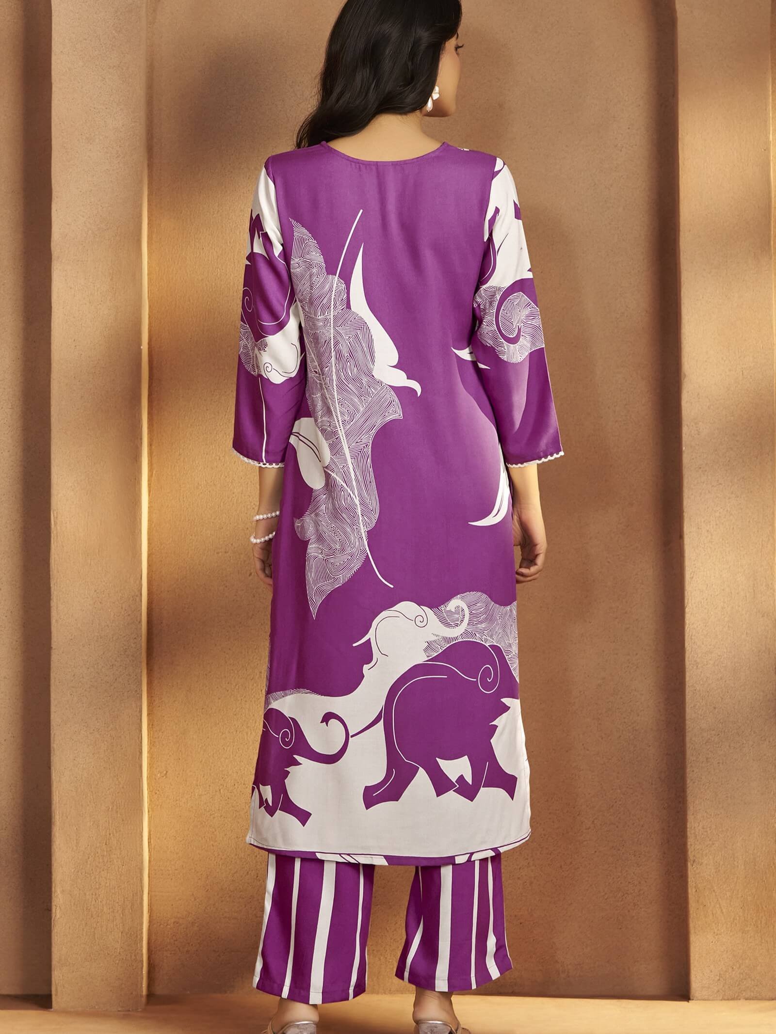 Look Stylish with a Purple Printed Viscose Rayon Co-Ord Set image 2