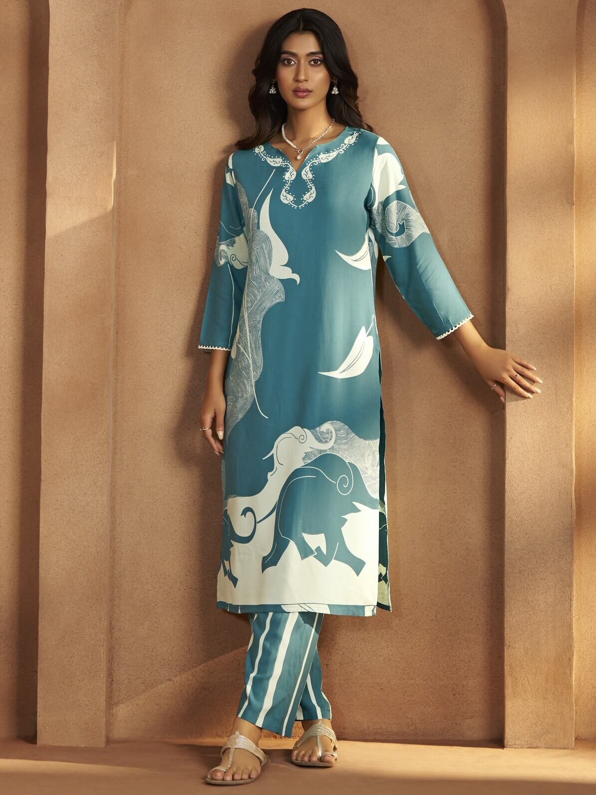 Feel Stylish and Comfortable in a Turquoise Printed Viscose Rayon Co-Ord Set image 3