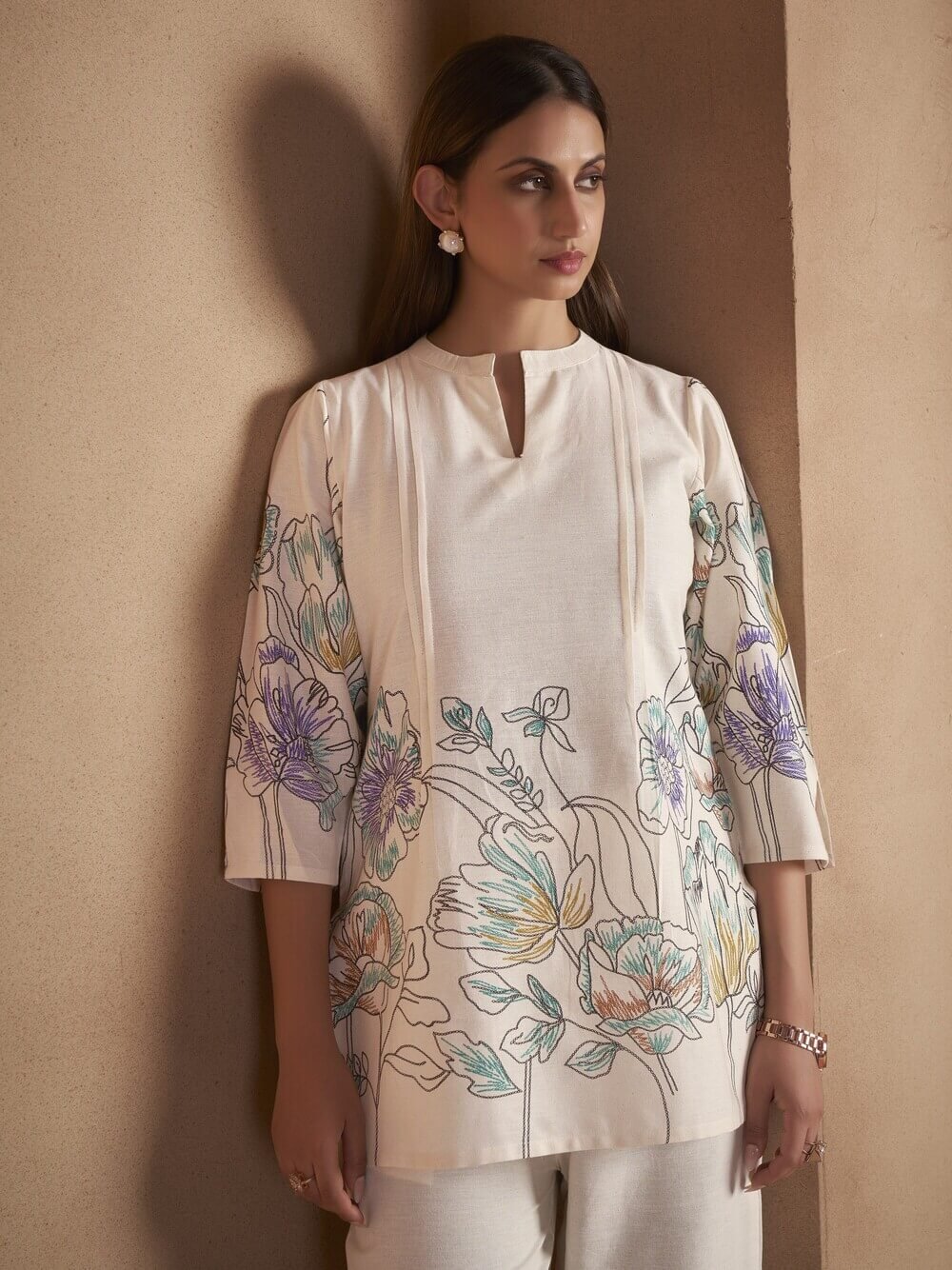 Feel fabulous in the White Pure Cotton Floral Printed Co-Ord Set. image 4