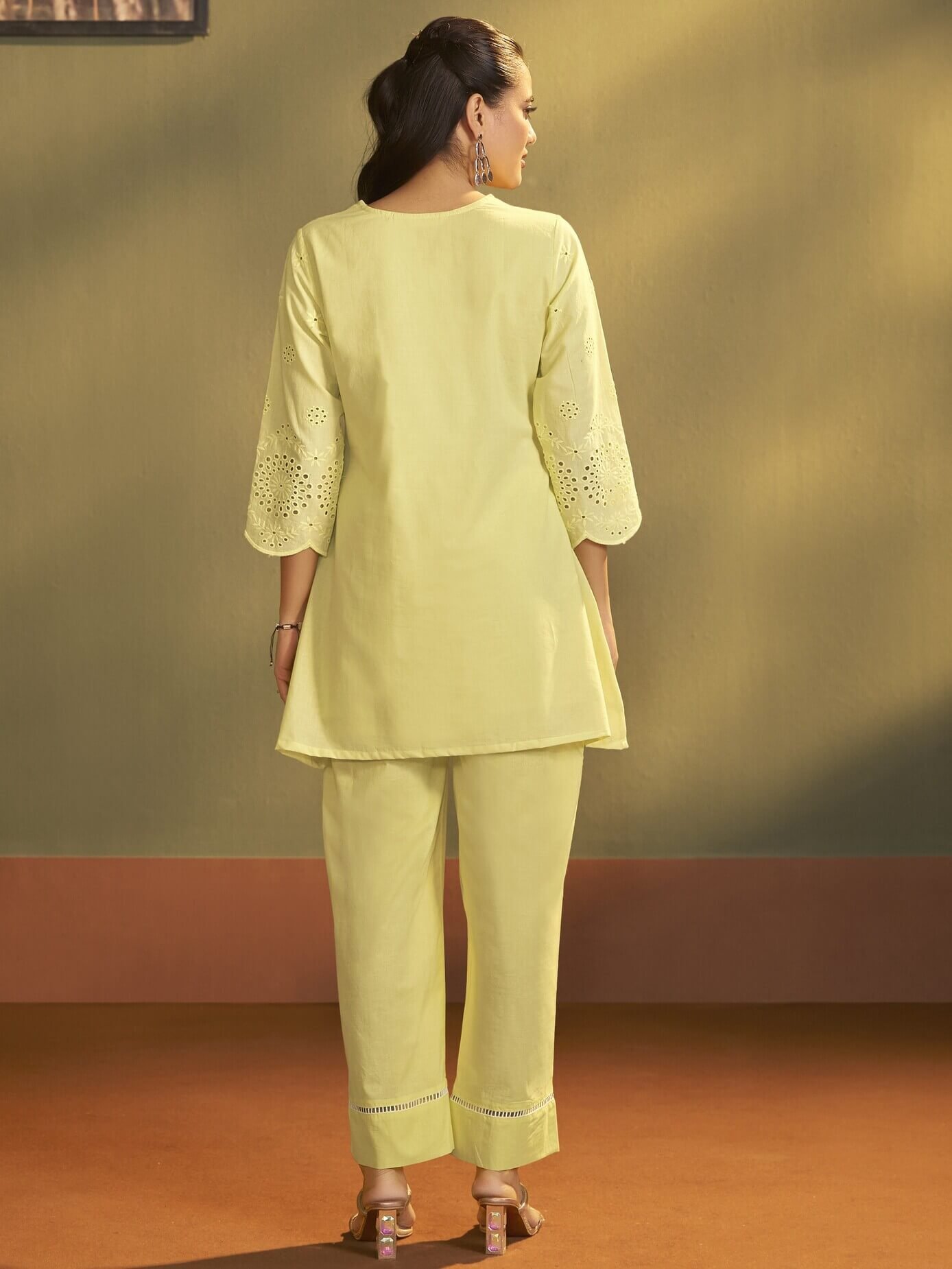 Brighten Your Look with the Yellow Schiffli Pure Cotton Co-Ord Set image 2