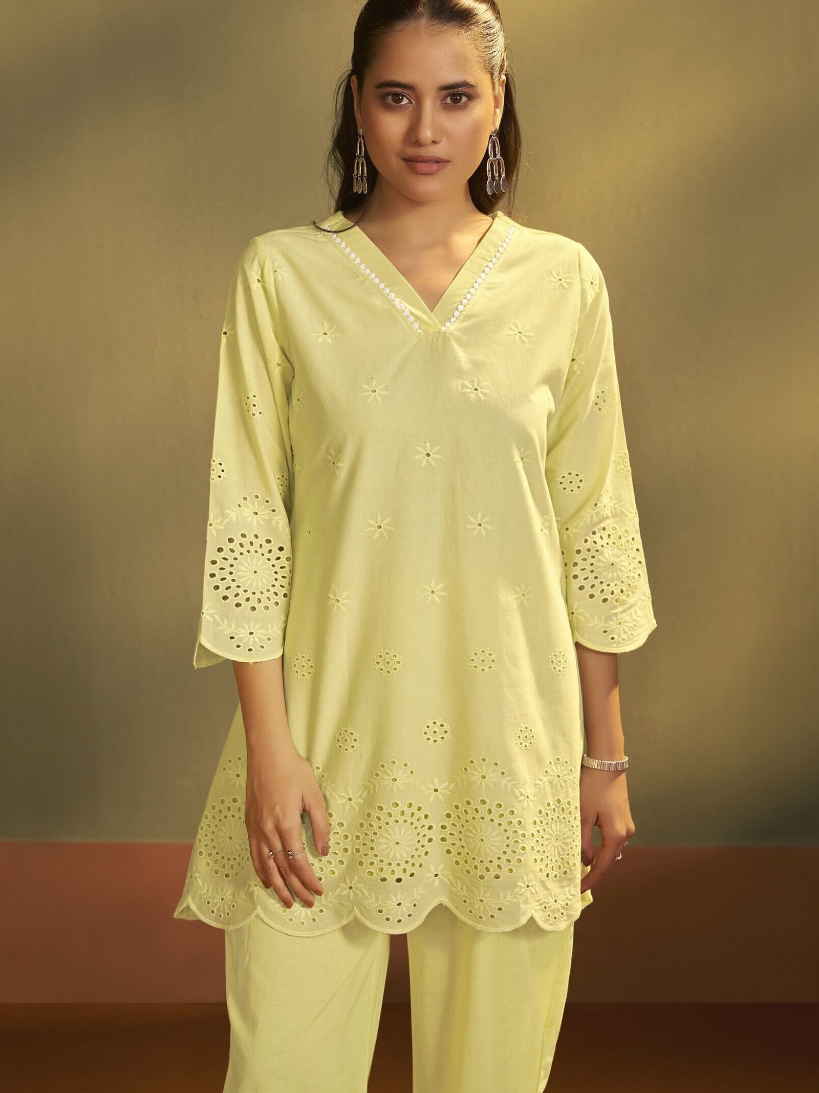 Brighten Your Look with the Yellow Schiffli Pure Cotton Co-Ord Set image 3