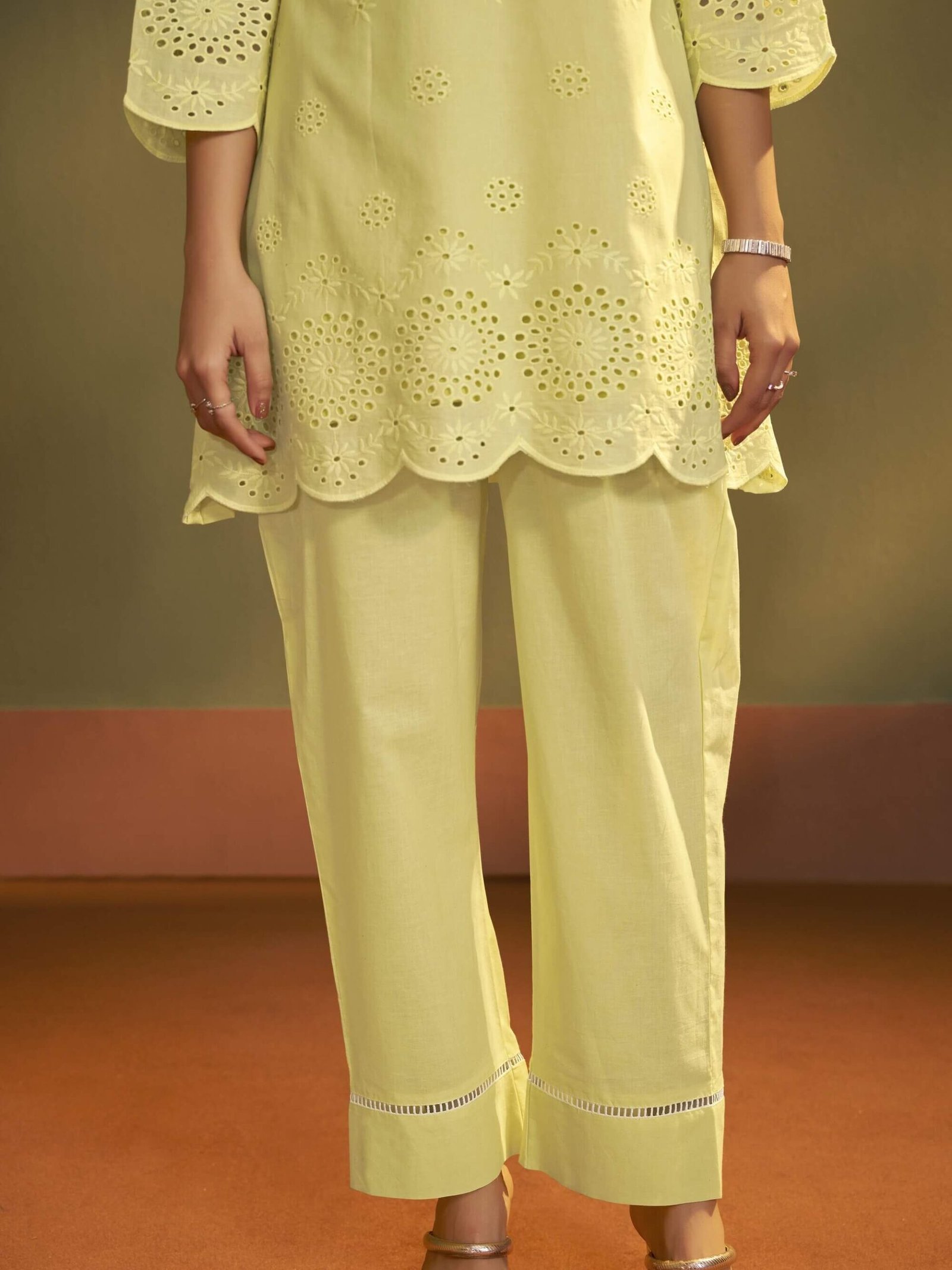 Brighten Your Look with the Yellow Schiffli Pure Cotton Co-Ord Set image 4