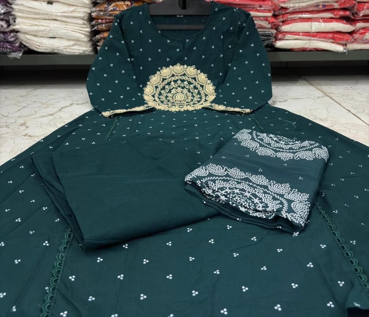 Experience elegance with the Kerosine Blue Embroidered Cotton Anarkali Kurta Set. image 3