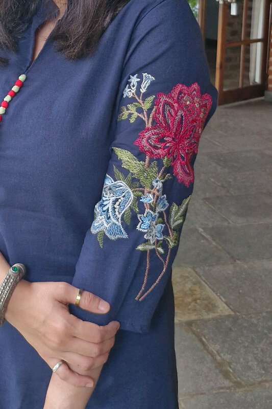 Get Ready to Shine with the Blue Cotton Embroidered Kurta and Pants Set image 4