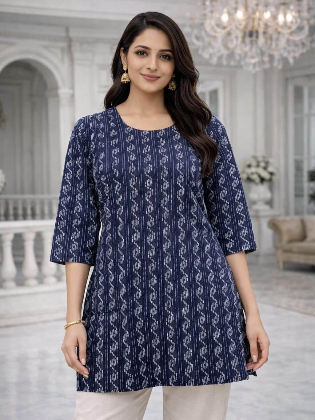Shine Bright with Indigo Blue Printed Short Kurti