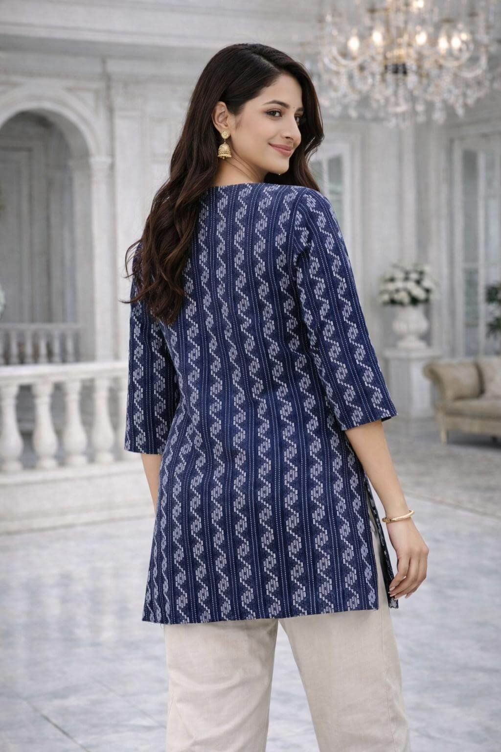 Shine Bright with Indigo Blue Printed Short Kurti image 3