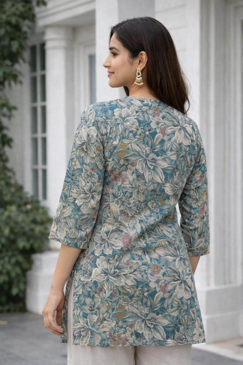 Look Stylish with a Green Printed Muslin Short Kurti image 3