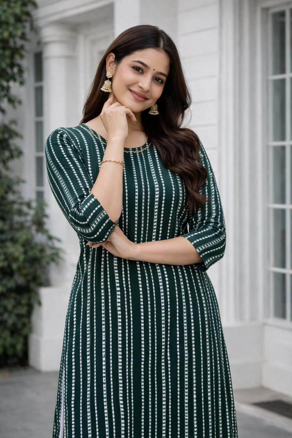 Stylish and simple green cotton straight kurta with print image 3